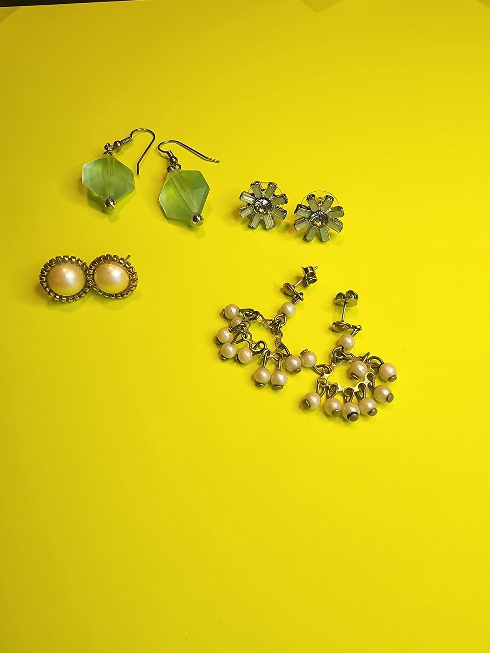 Set of Women’s Assorted Pearl and Green Drop Earrings - Multi-Pack $20 For All 4